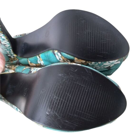 Show Story Platform Heels Teal Floral Open Toe Size 9.5 or EU41 - Picture 14 of 15